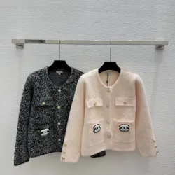 Chanel Women's Knitted Cardigans Tweed  Style Fabric with CC Logo and Gold Button Details for Luxury Enthusiasts #B56271