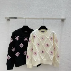 Chanel Women's Knitted Sweaters: Floral   CC Logo Embroidery with Argyle Design for Luxury Fashion Lovers #B56270