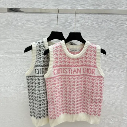 Dior Christian Dior Oblique Sleeveless Sweater Vest in Pink and White #B54519
