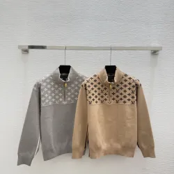 LV Women's Knitted Sweaters:  Iconic Monogram Pattern with Half   Zip Mock Neck for Luxury Fashion Enthusiasts #B56256
