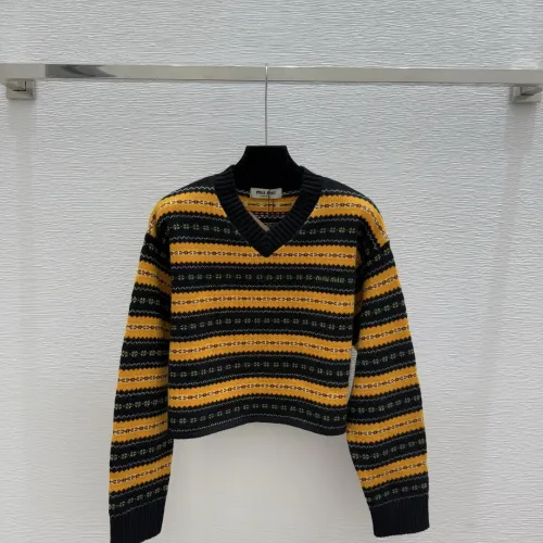 Miu Miu Women's Knitted Sweater  Vibrant Striped V   Neck Design with Intricate Patterns for Fashion   Forward Women #B56258