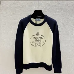 Prada Early Fall New Arrival Color-Block Logo Crew Neck Knit Long-Sleeve Top #A68495