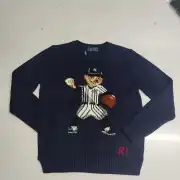 Ralph Lauren Polo Little Pony~ Autumn Winter New R Embroidered Baseball Jacket Cartoon Bear Sweater Loose Lazy Style Versatile Knitwear #B58636