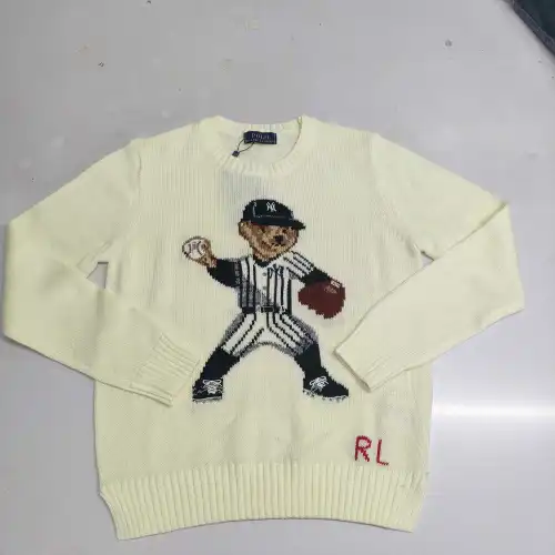 Ralph Lauren Polo Little Pony~ Autumn Winter New R Embroidered Baseball Jacket Cartoon Bear Sweater Loose Lazy Style Versatile Knitwear #B58638