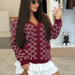 Womens Gucci Burgundy GG Print V Neck  Knit Cardigan Outerwear #A67906