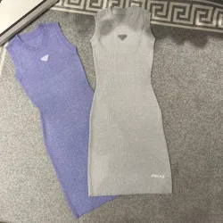 Women's Prada Ribbed Knit Dress with Triangle Logo #B46441
