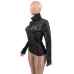YSL European and American women's cross-border Amazon sexy see-through high-neck long-sleeved flocked high-quality top T-shirt #B64628