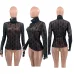 YSL European and American women's cross-border Amazon sexy see-through high-neck long-sleeved flocked high-quality top T-shirt #B64628