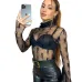 YSL European and American women's cross-border Amazon sexy see-through high-neck long-sleeved flocked high-quality top T-shirt #B64628