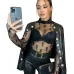 YSL European and American women's cross-border Amazon sexy see-through high-neck long-sleeved flocked high-quality top T-shirt #B64628