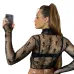 YSL European and American women's cross-border Amazon sexy see-through high-neck long-sleeved flocked high-quality top T-shirt #B64628