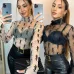 YSL European and American women's cross-border Amazon sexy see-through high-neck long-sleeved flocked high-quality top T-shirt #B64628