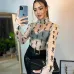 YSL European and American women's cross-border Amazon sexy see-through high-neck long-sleeved flocked high-quality top T-shirt #B64628
