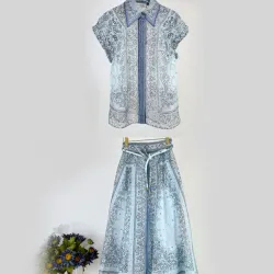 ZIMMERMANN Matchmaker printed linen and silk-blend shirt and short skirts #B49138