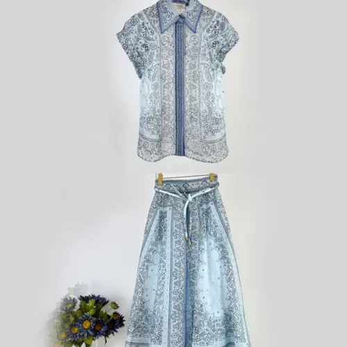 ZIMMERMANN Matchmaker printed linen and silk-blend shirt and short skirts #B49138
