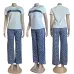 2025 On sale Women's Dior CD Pattern Top and Pants Set with Side Stripe #B47040