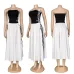 Black Tube Top White Long Skirt Adidas Two‑Piece Outfit #A67833