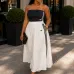 Black Tube Top White Long Skirt Adidas Two‑Piece Outfit #A67833