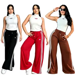 Black Tube Top White Long Skirt Adidas Two‑Piece Outfit #A67834