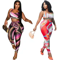 Vibrant Gucci Inspired Abstract Print Sports Bra & Leggings Set - Women's High-Fashion Activewear Ensemble for Bold Style #B54108